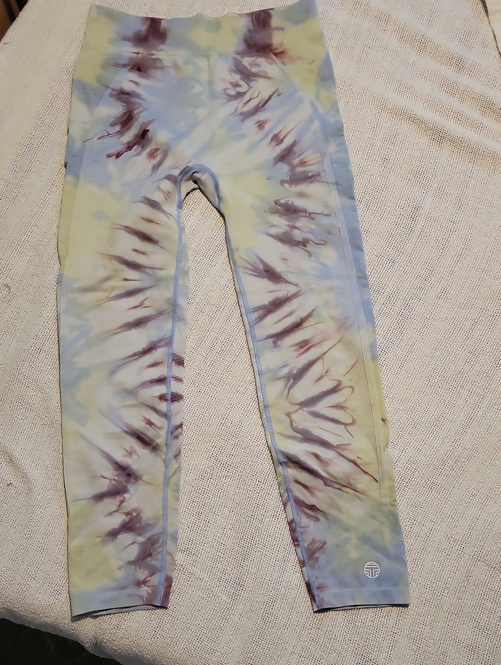 Tory Sport Pastel Tie-Dye Leggings in Yellow, Blue & Mauve